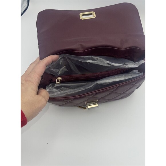 Badgley Mischka Vegan Leather Quilted Studded Crossbody Bag In Plum New - Picture 7 of 11